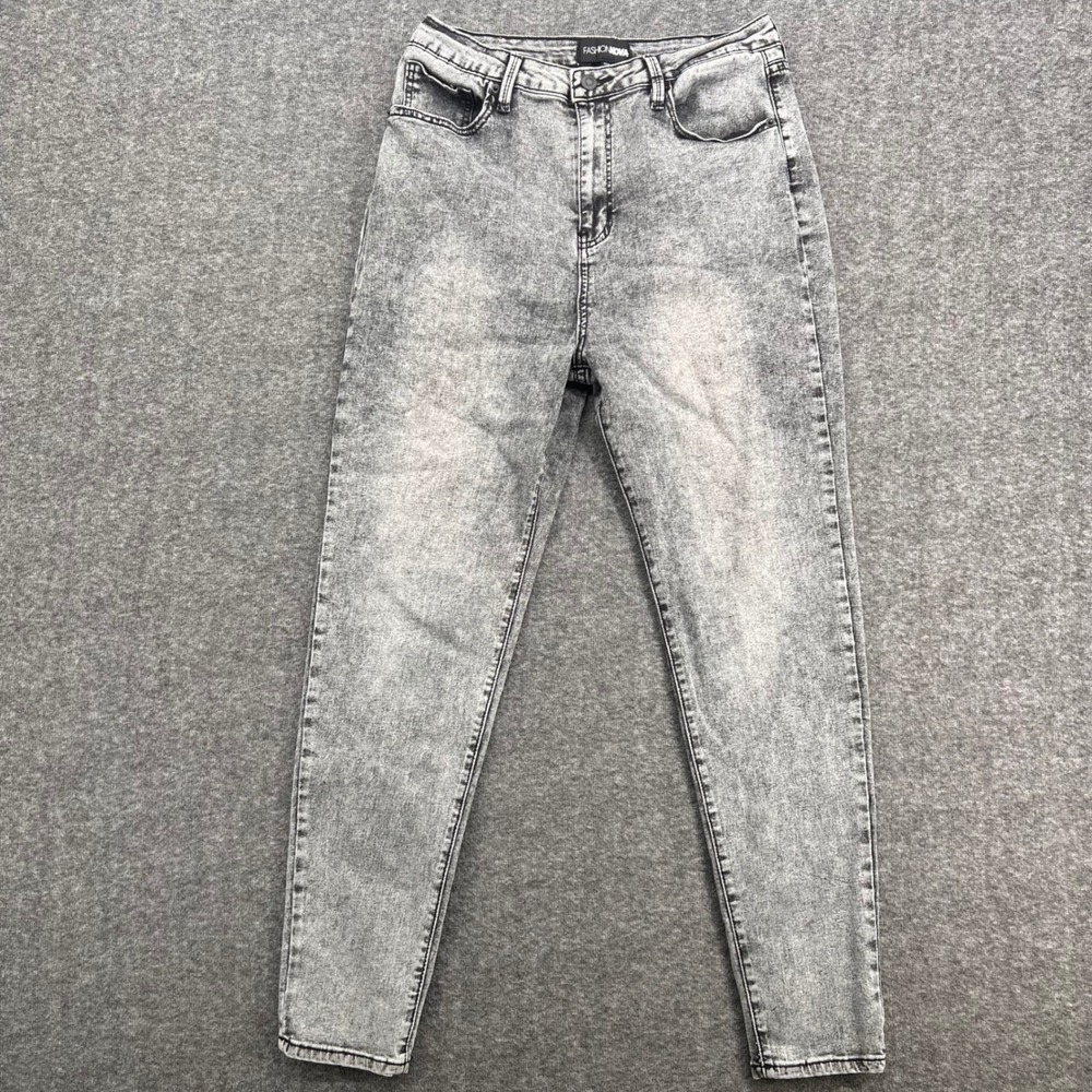 Fashion Nova Womens Grey Acid Wash High Rise Skinny Jeans Size 15 Stretch Denim